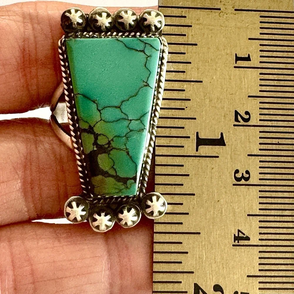 Navajo Turquoise Ring Sz 7 Flat Cab‎ Sterling Signed Selina Warner Native Amer